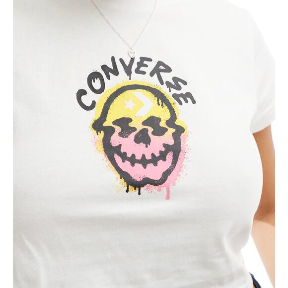 Converse Spray Paint Skull Graphic Boxy Cropped Tee, Women's Size Large, NWOT - Picture 4 of 9